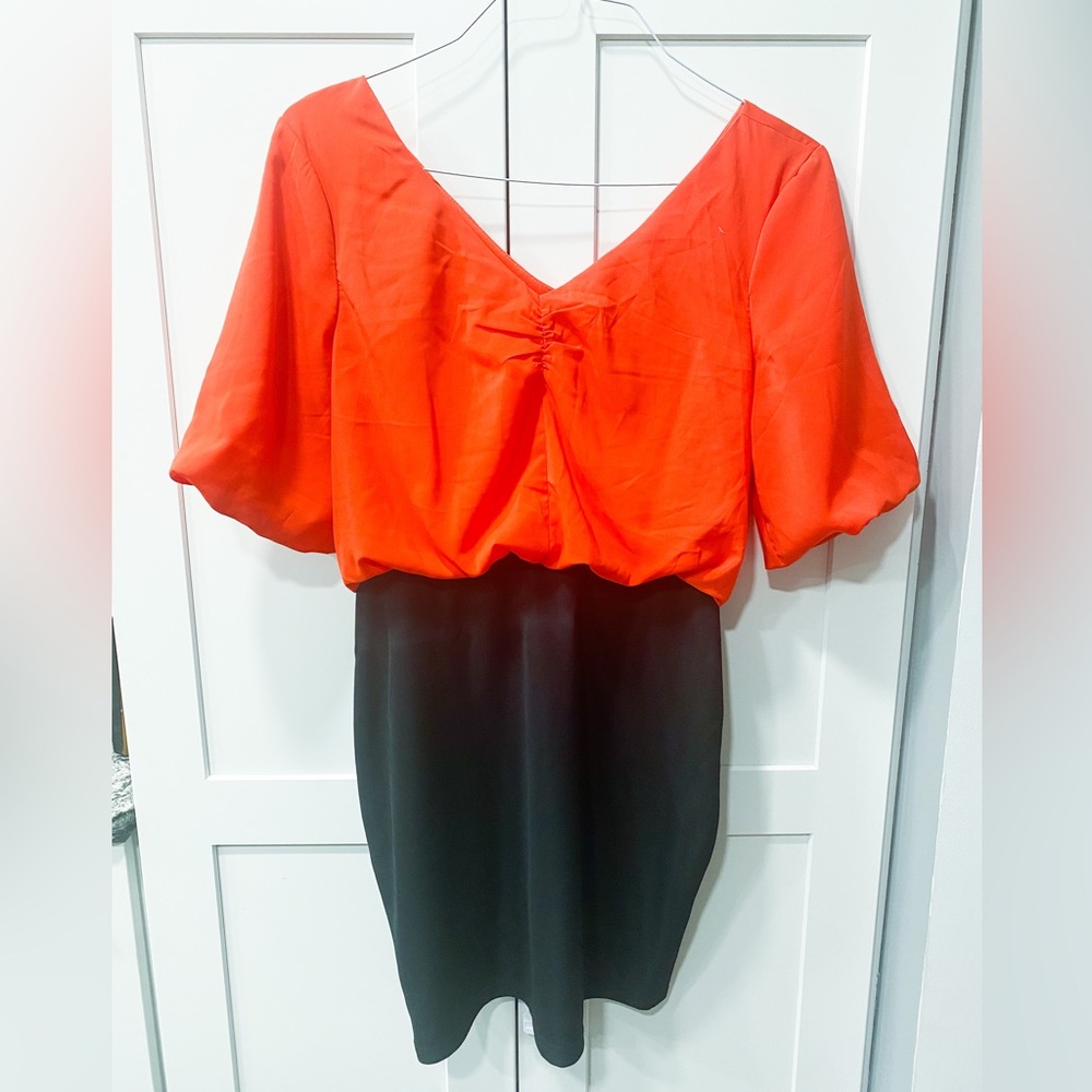 Point Red and Black Color Block Dress